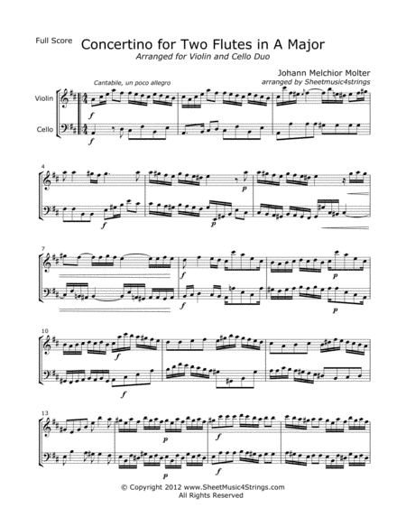 Molter, J. - Concertino (Mvt. 1) for Violin and  Cello (arr. Linda M. Scott)