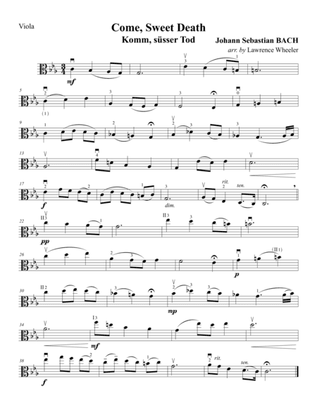 Bach, Come Sweet Death (viola and piano) (arr. Lawrence Wheeler)