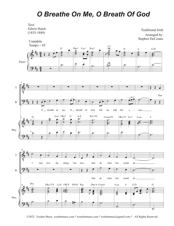 O Breathe On Me, O Breath Of God (2-part choir - (TB) (arr. Stephen DeCesare)