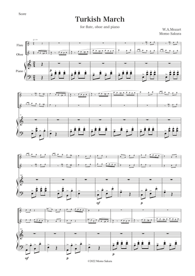 Turkish March by Mozart for Flute, Oboe (or 2 Flutes) and Piano (arr. Momo Sakura)