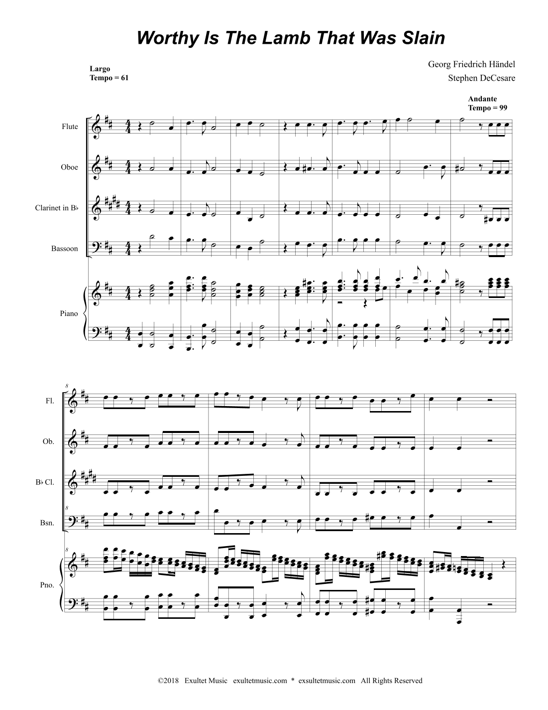 Worthy Is The Lamb That Was Slain (Woodwind Quartet and Piano) (arr. Stephen DeCesare)
