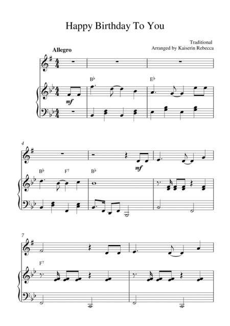 Happy Birthday To You (for alto sax solo and piano accompaniment) (arr. Kaiserin Rebecca)