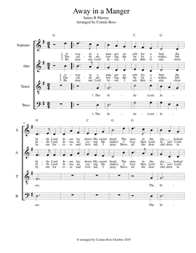 Away in a Manger - voice SATB A Cappella (arr. Connie Boss)