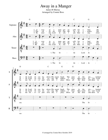 Away in a Manger - voice SATB A Cappella (arr. Connie Boss)