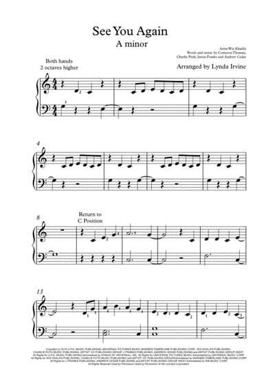 See You Again from FURIOUS 7 (arr. Lynda Irvine)