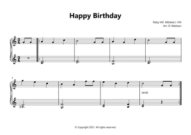 Happy Birthday easy piano (arr. Douglas Wattson)