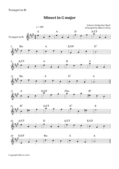 Minuet in G major - for Trumpet and Horn (arr. Márcio Silva)