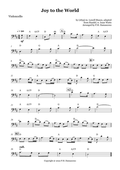Joy to the World - Violoncello Solo and Piano Accompaniment with Chords (arr. P.H. Damasceno)