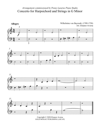 Concerto for Harpsichord and Strings in G Minor - Primer Level piano arrangement (arr. Eleanor Aversa)