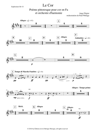 Ange Flégier: Le Cor for solo horn and concert band, Bb euphonium (treble clef) 2 part (arr. Paul Wehage)