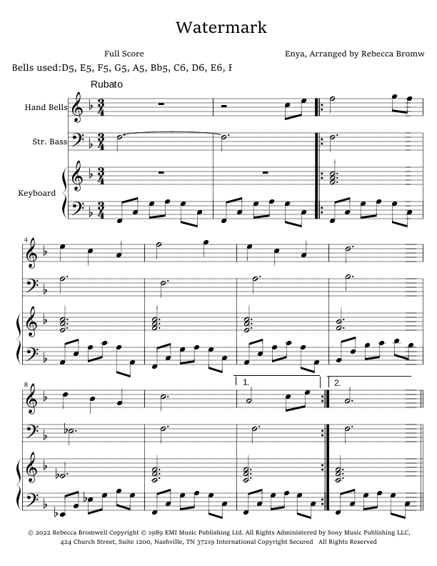 Watermark - Score Only (arr. Rebecca Bromwell)