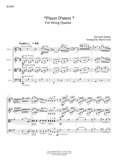 Piacer D'amor (For String Quartet) (arr. Han-Ki Kim)