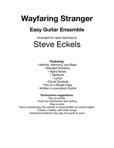 Wayfaring Stranger for Easy Guitar Ensemble (arr. Steve Eckels)
