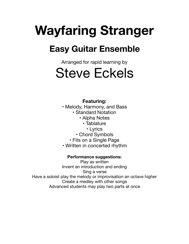 Wayfaring Stranger for Easy Guitar Ensemble (arr. Steve Eckels)