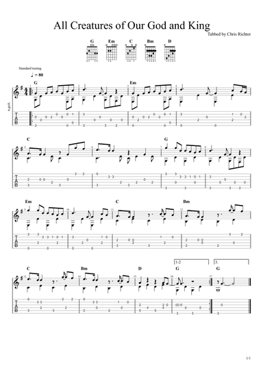 All Creatures of Our God and King (Solo Fingerstyle Guitar Tab) (arr. Chris Richter)