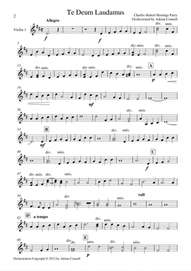 Parry - Te Deum Orchestrated by Adrian Connell - Violin 1 (arr. Adrian Connell)