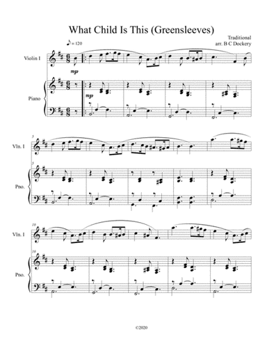 What Child Is This (Greensleeves) for solo violin with optional piano accompaniment (arr. B C Dockery)