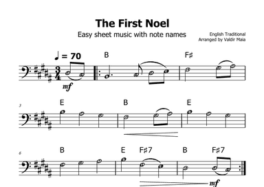 The First Noel - (B Major - with note names) (arr. Valdir Maia)