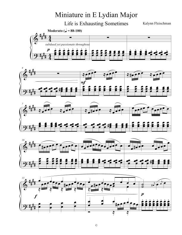 Miniature in E Lydian Major: Life is Exhausting Sometimes