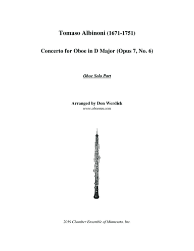 Concerto for Oboe in D Major, Op. 7 No. 6 (arr. Don Werdick (1946 - ))
