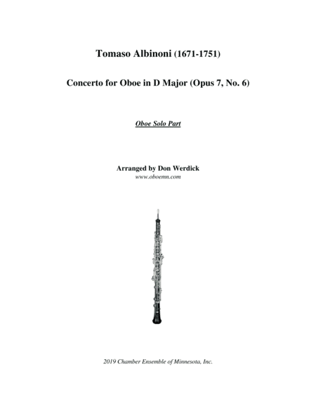 Concerto for Oboe in D Major, Op. 7 No. 6 (arr. Don Werdick (1946 - ))