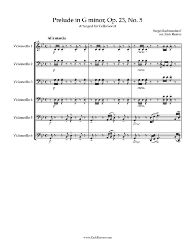 Rachmaninoff - Prelude in G minor, Op. 23 No. 5 (Arranged for 6 Cellos) (arr. Zack Reaves)