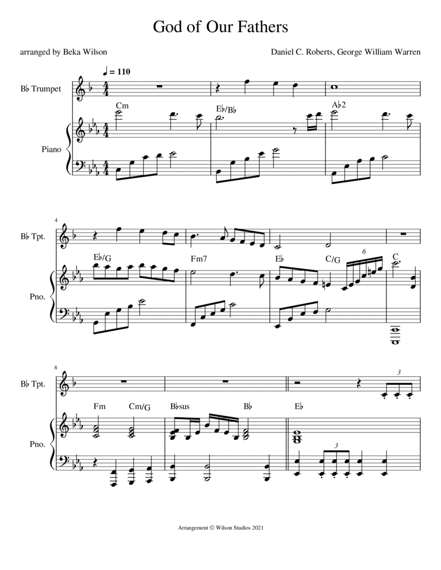 God of Our Fathers--trumpet solo (arr. Beka Wilson)
