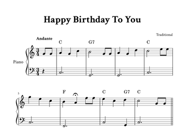 Happy Birthday To You - Easy Piano in C (with Chords) (arr. Yuri Noronha)