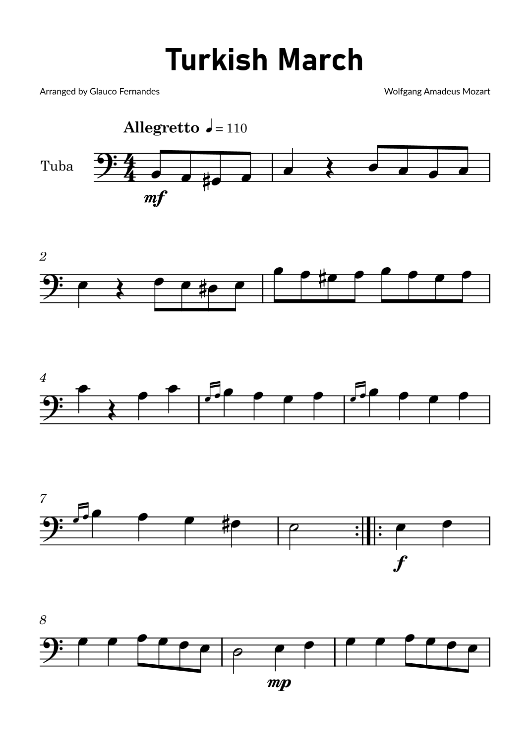 Turkish March by Mozart - Tuba Solo (arr. Glauco Fernandes)