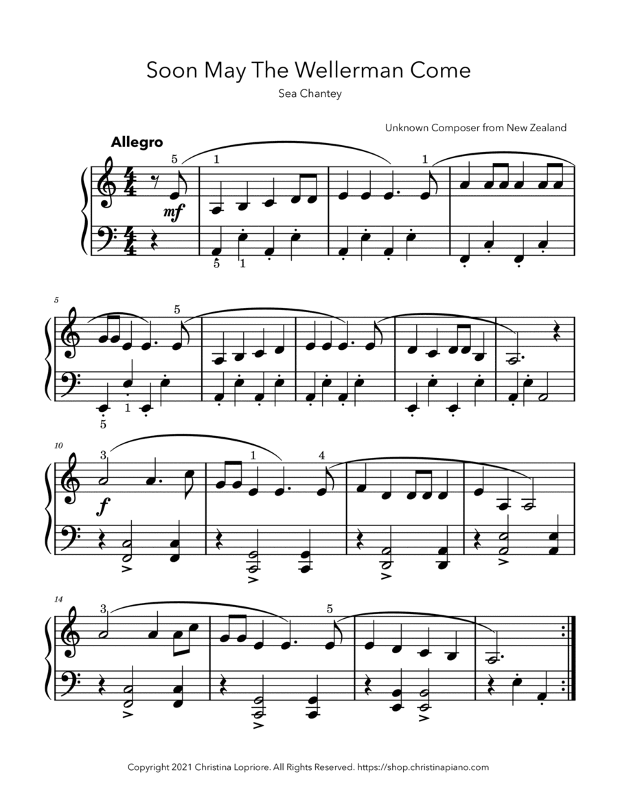 The Wellerman Sea Chantey Piano Solo (arr. Christina Lopriore)