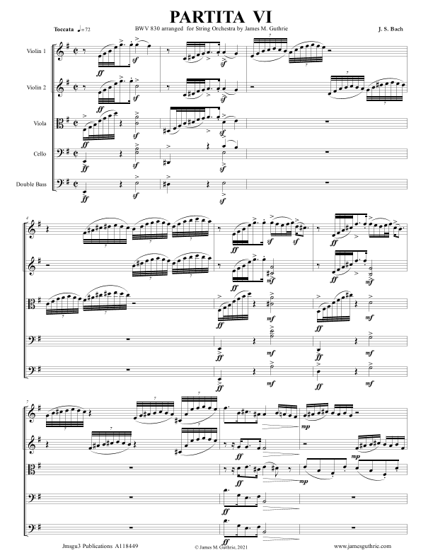 BACH: Partita No. 6 BWV 830 for String Orchestra (arr. James M. Guthrie)