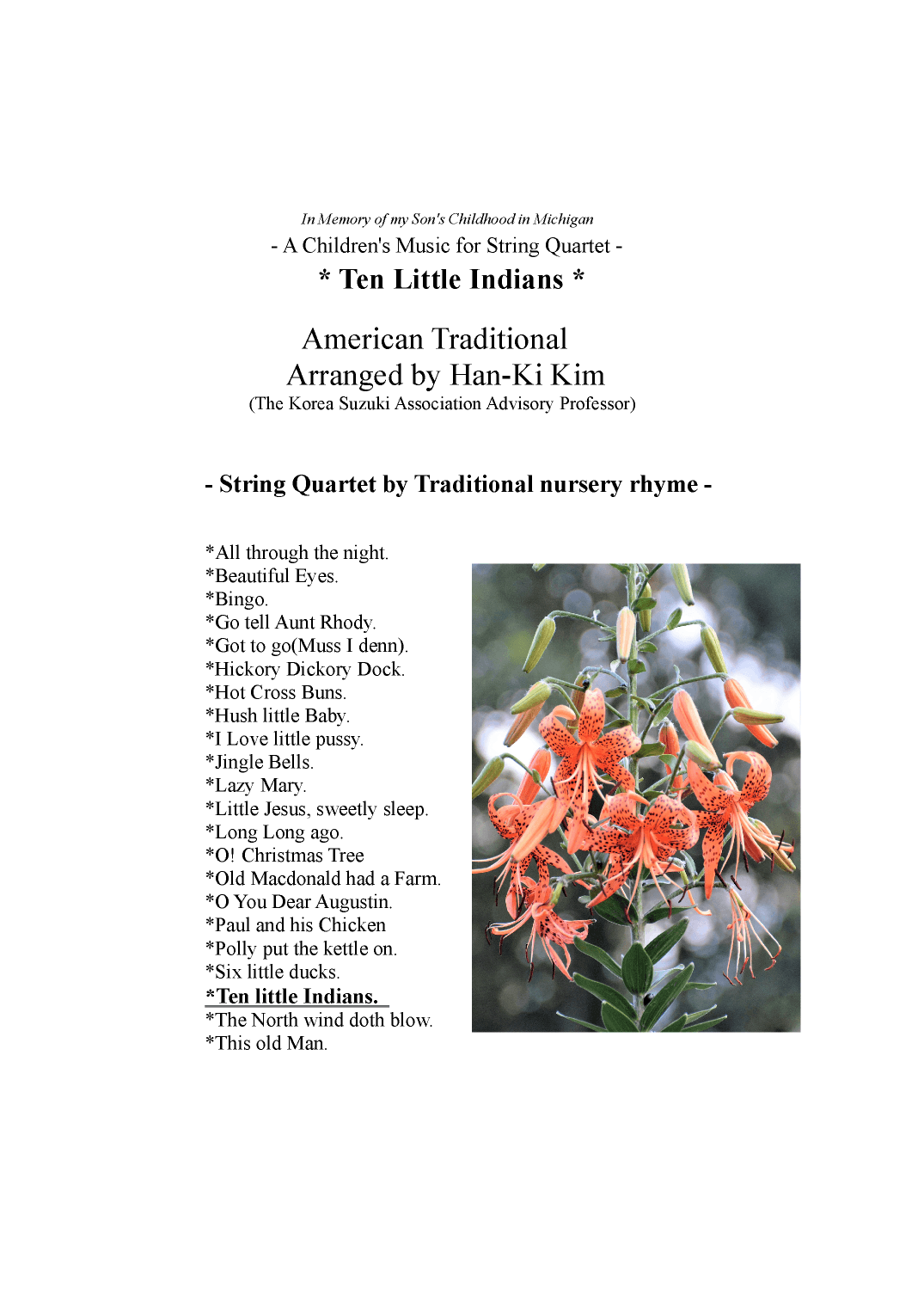 Ten Little Indians (For String Quartet) (arr. Han-Ki Kim)