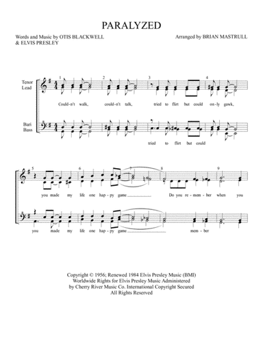 Paralyzed (arr. Mastrull Charts)