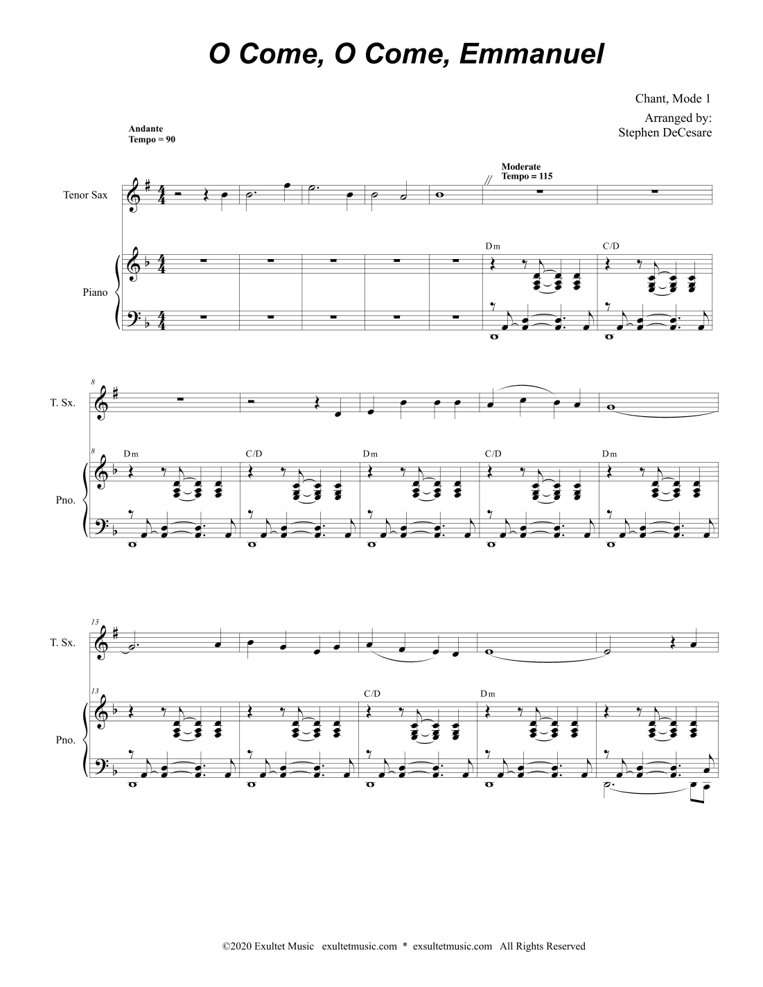 O Come, O Come, Emmanuel (Tenor Saxophone and Piano) (arr. Stephen DeCesare)
