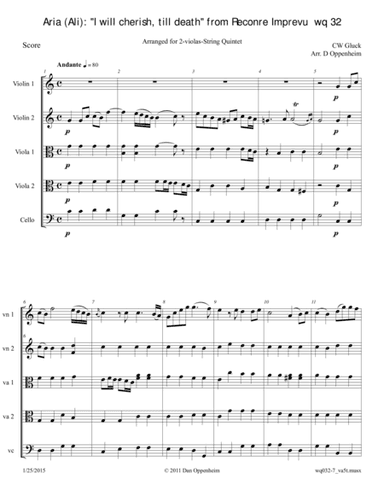 Gluck: Aria - "Je chérirai, jusqu'au trépas" ("I will cherish, till death") Arr. for 2-Violas Quin (arr. D Oppenheim)
