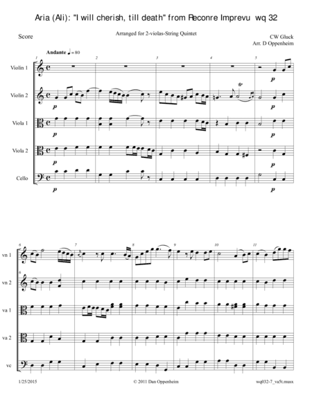 Gluck: Aria - "Je chérirai, jusqu'au trépas" ("I will cherish, till death") Arr. for 2-Violas Quin (arr. D Oppenheim)