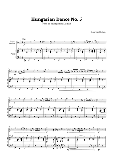 Hungarian Dance No. 5 by Brahms for Baritone Saxophone and Piano (arr. Rika K.)