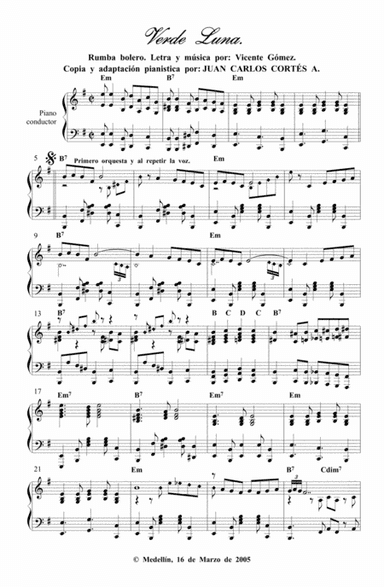 Verde Luna (Green Moon) - Rumba por Vicente Gómez (arr. Juan Carlos Cortés A.)
