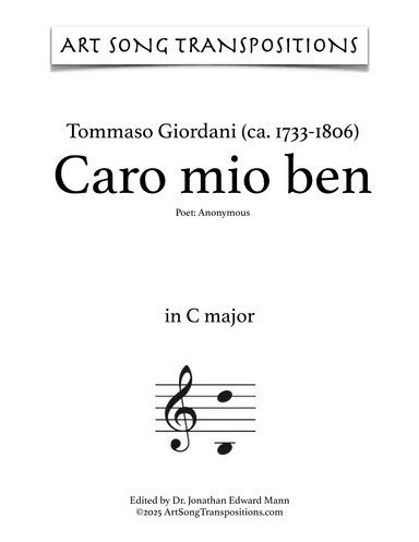 GIORDANI: Caro mio ben (transposed to C major) (arr. ArtSongTranspositions.com)
