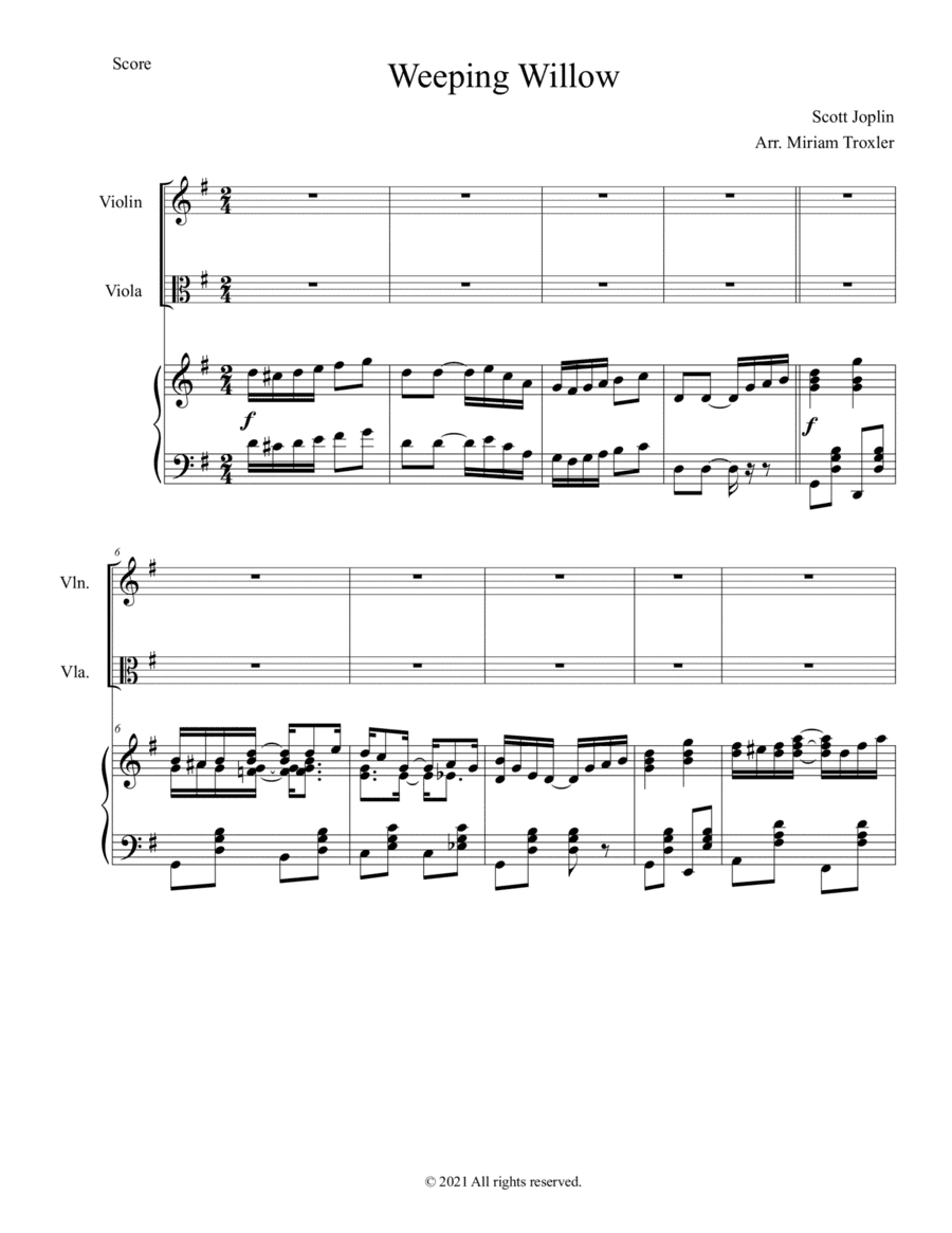 Weeping Willow Trio for Violin, Viola and Piano (arr. Miriam Troxler)