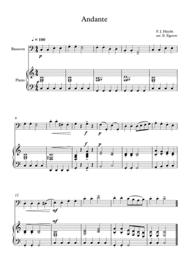 Andante (Surprise Symphony), Franz Joseph Haydn, For Bassoon & Piano (arr. Eugene Egorov)