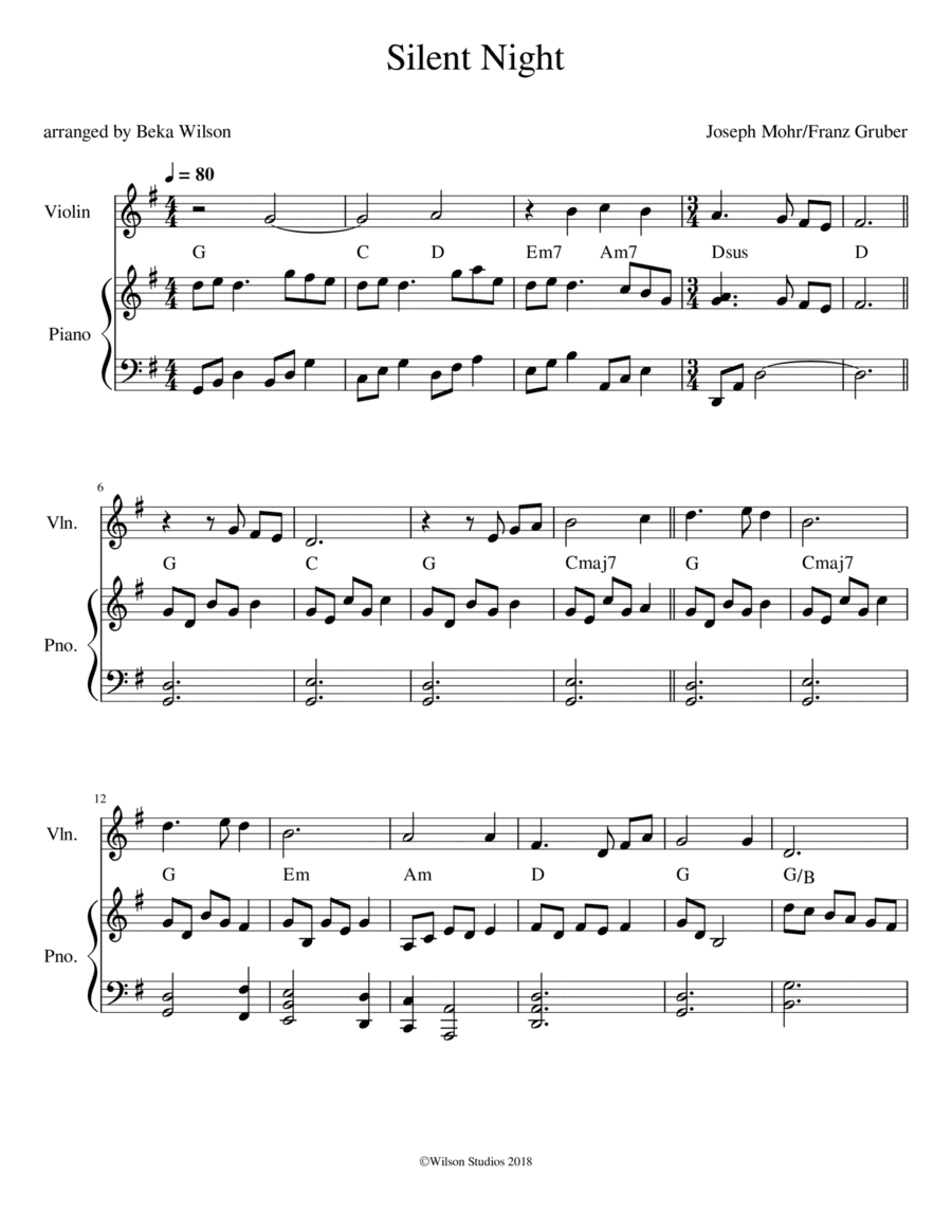 Silent Night--violin solo (arr. Beka Wilson)