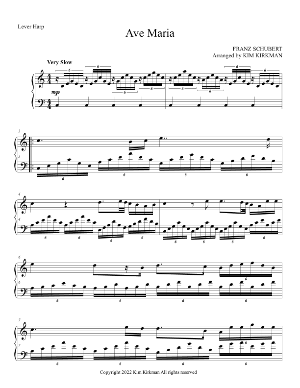 Ave Maria - Schubert - for lever harp - no levers required (arr. Kim Kirkman)