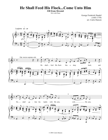 He Shall Feed His Flock (SSA) (arr. Curtis Hanson)