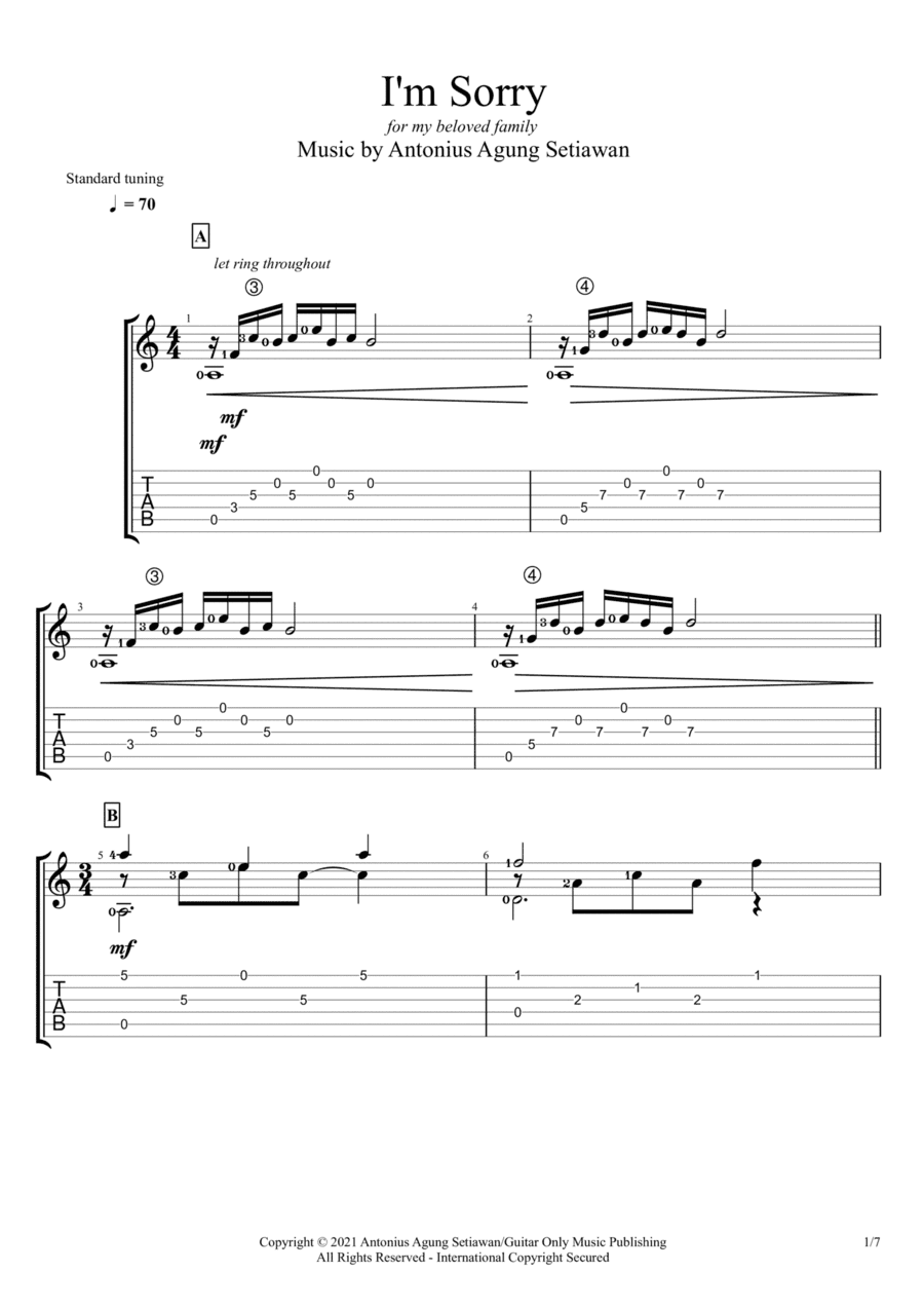 I'm Sorry (Solo Guitar Tablature)