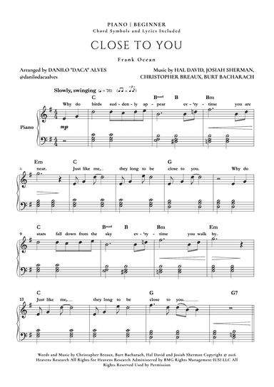 Close To You (arr. Danilo "Daca" Alves)