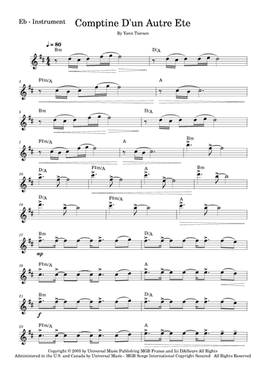 Comptine D'un Autre Été: L'après-midi (arr. Fabio Eduardo de Oliveira)