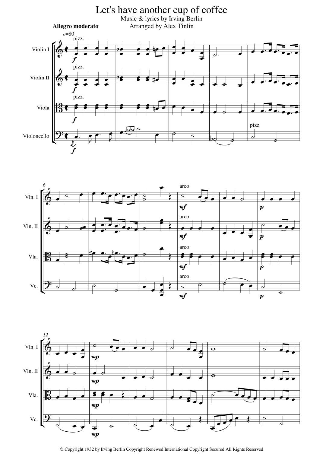 Let's Have Another Cup Of Coffee (arr. Alex Tinlin)