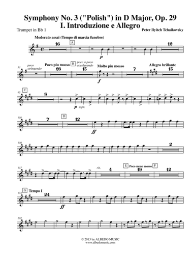 Tchaikovsky Symphony No. 3, Movement I - Trumpet in Bb 1 (Transposed Part), Op. 29 (arr. Doug Clyde)