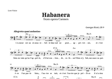 Habanera from Carmen by Bizet Lead Sheet (Low Voice) (arr. Langanho)